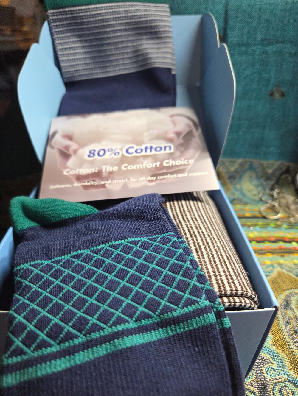 Lalapapa Compression Socks Size 2x, 2 Pair In Blue/Green And Brown/Cream